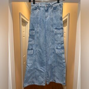 Tractr Light Blue Denim Wide Leg Cargo Jeans Girls Size 10